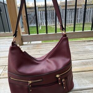 Blush Deep Red Shoulder Bag with Gold Accents